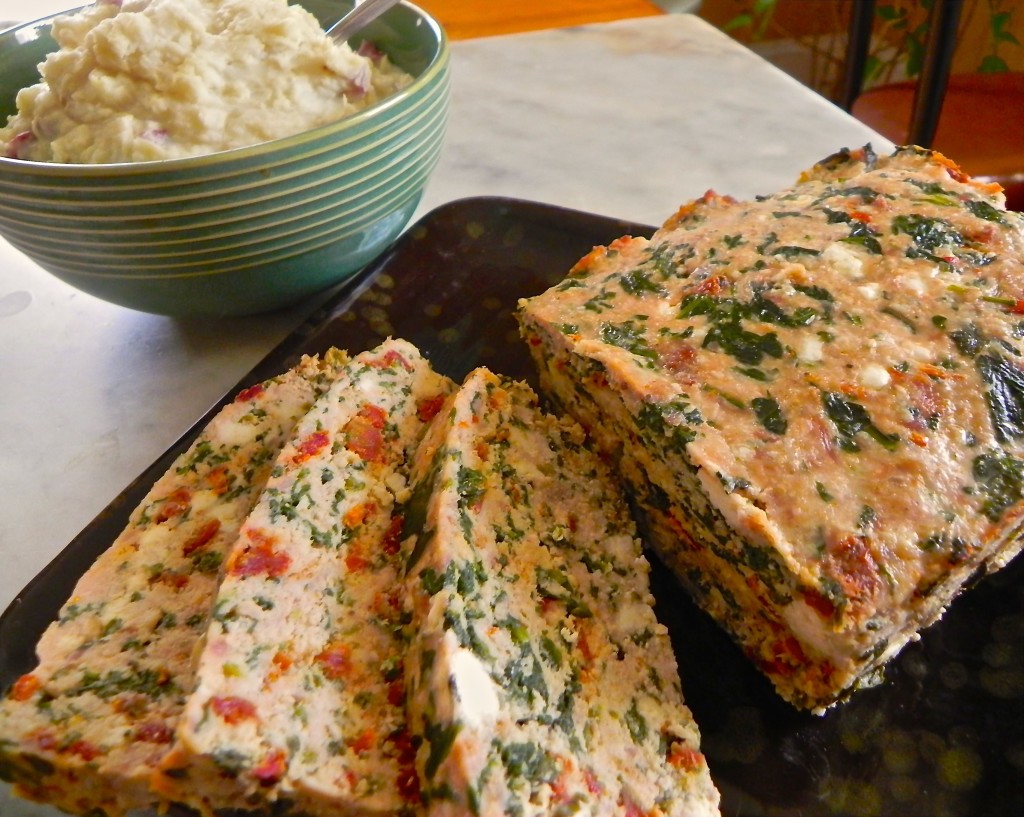 turkey meatloaf with sundried tomato, spinach and feta