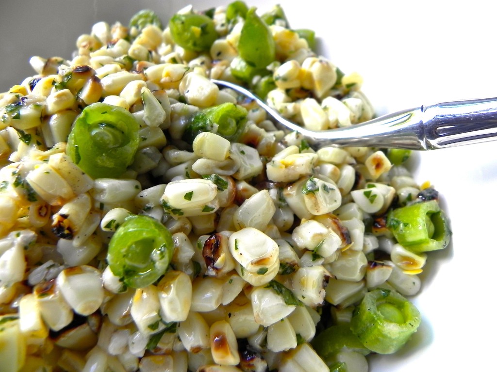 grilled corn salad with sugar snap peas