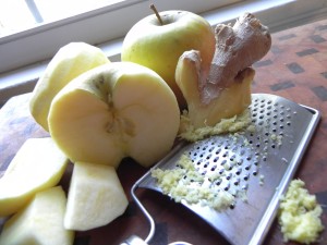 fresh apples and grated ginger for ginger cinnamon applesauce