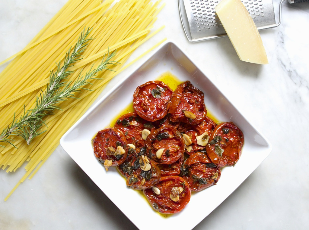 slow roasted tomatoes with garlic and herbs