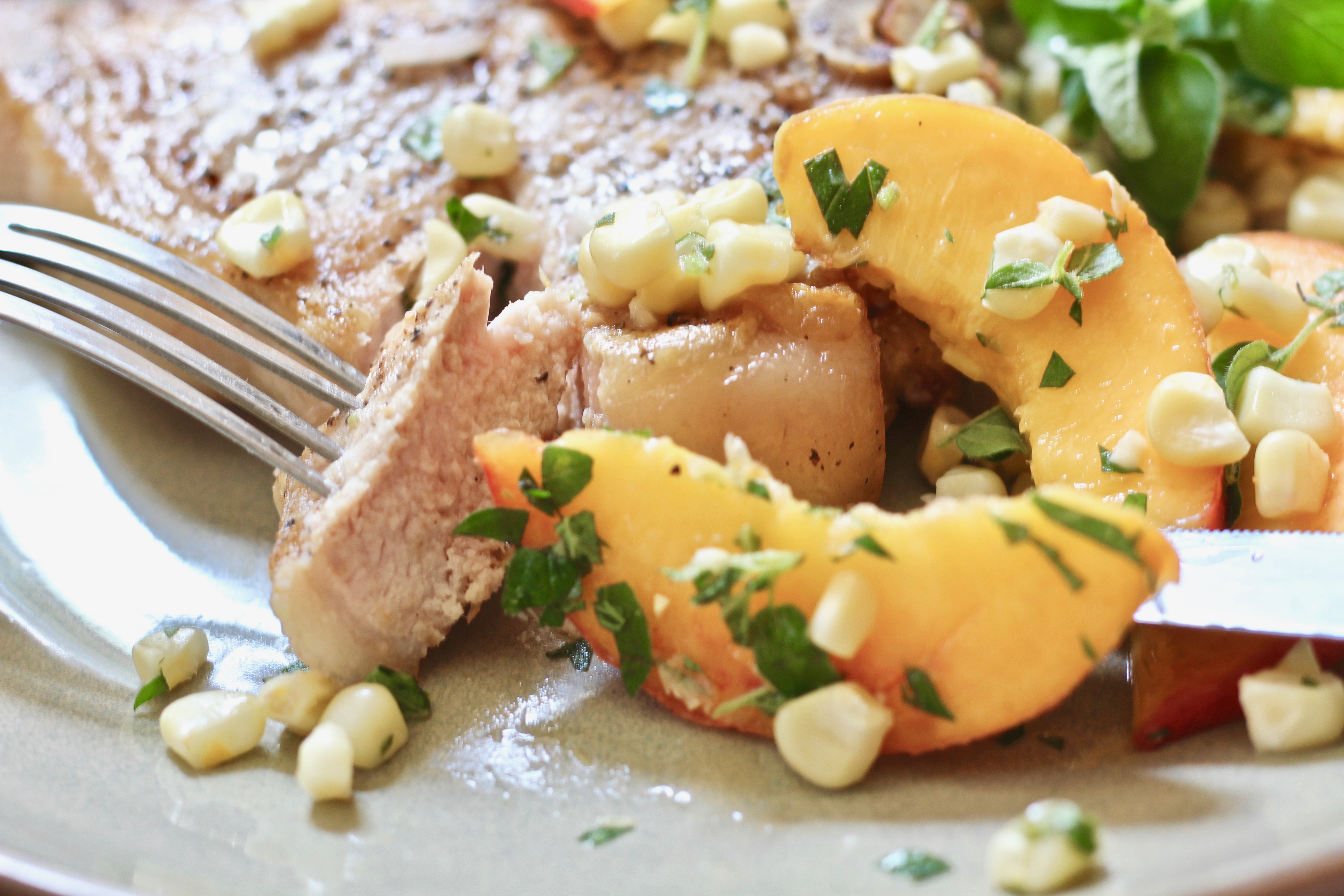 pork chops with peach corn salsa