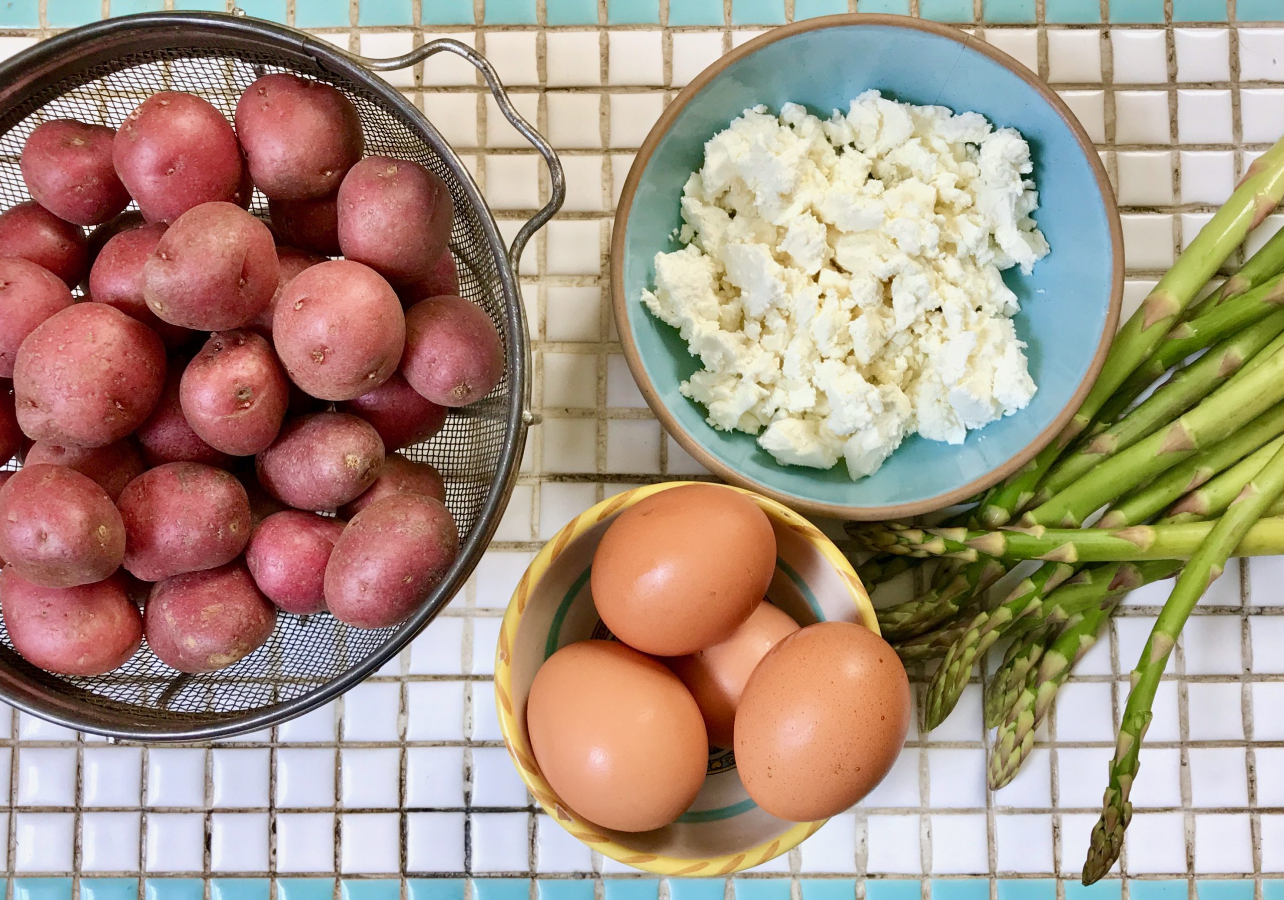 ingredients for asparagus potato frittata