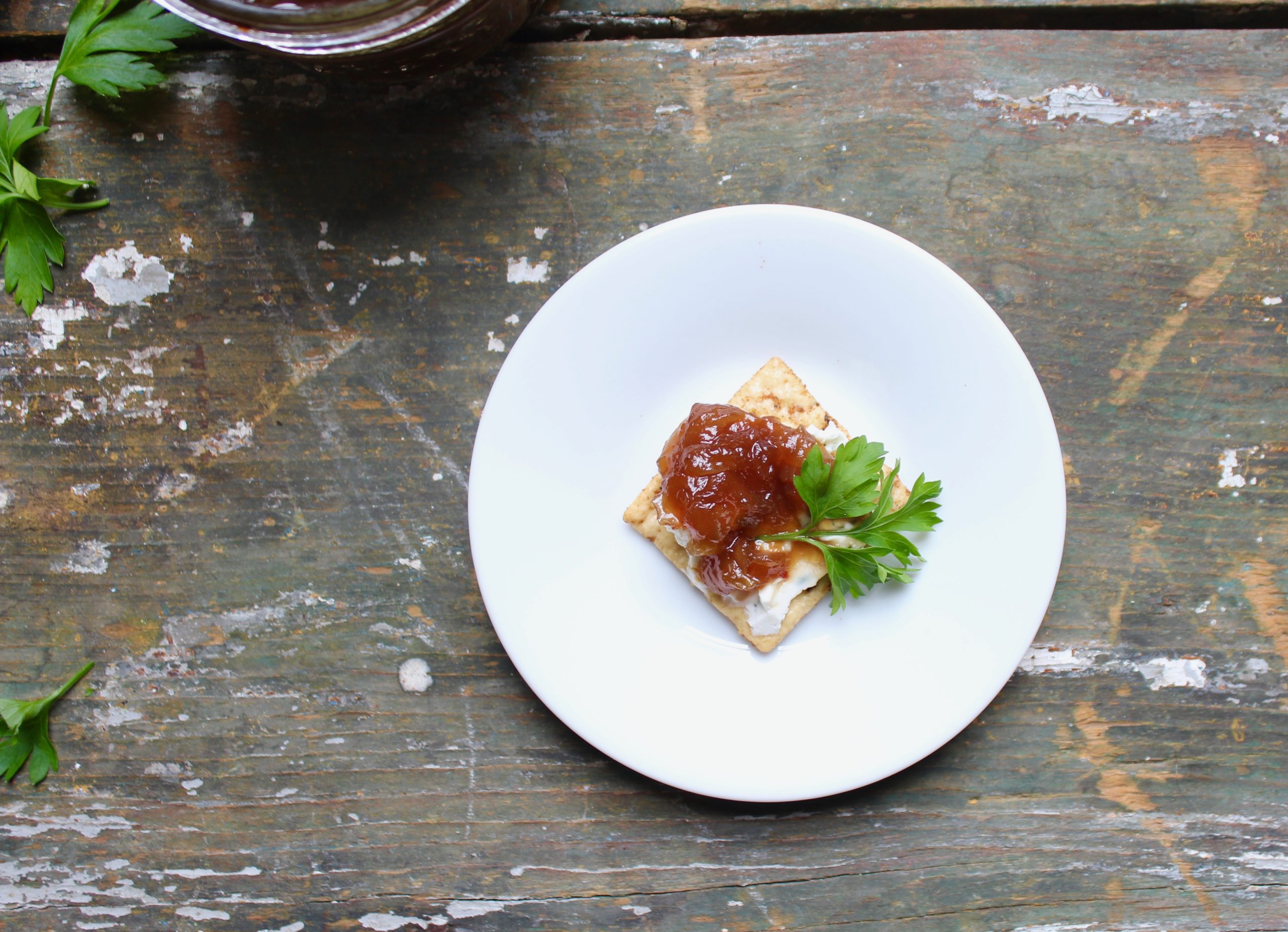 vidalia onion chutney on cracker