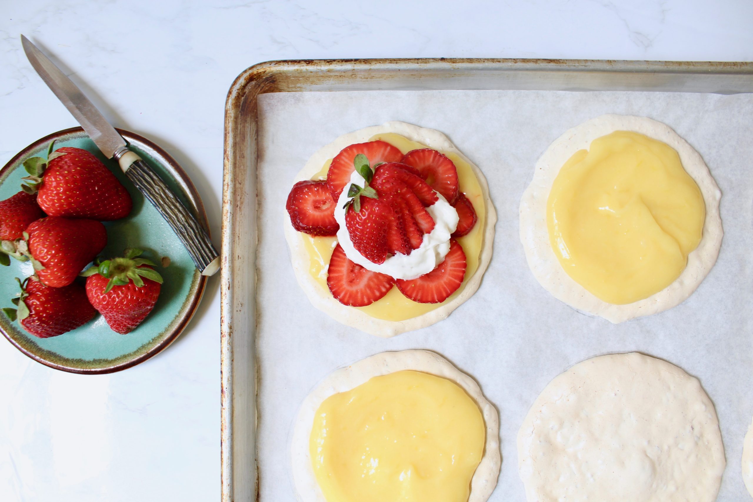 tarts being assembled 