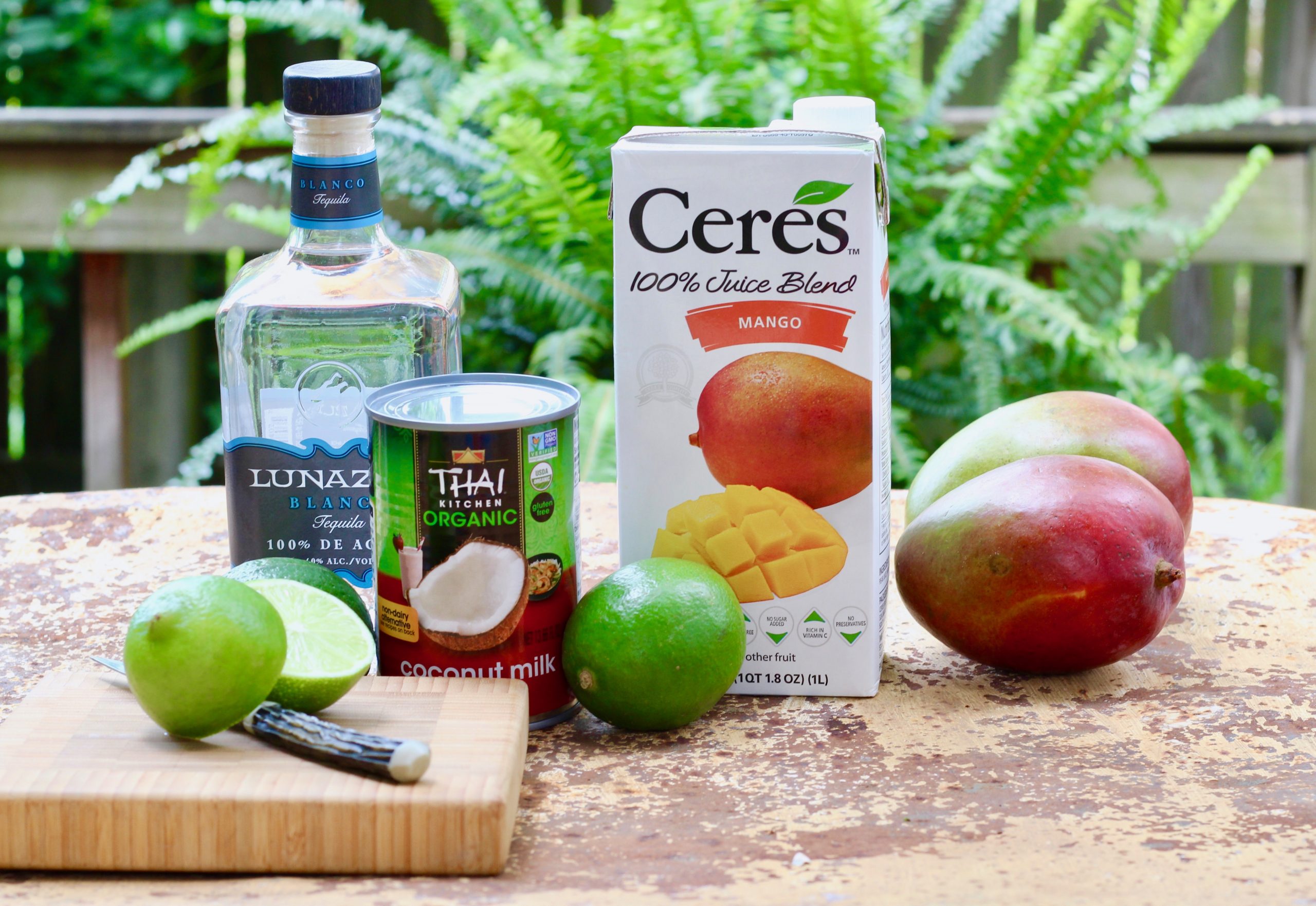 ingredients for mango coconut cocktail