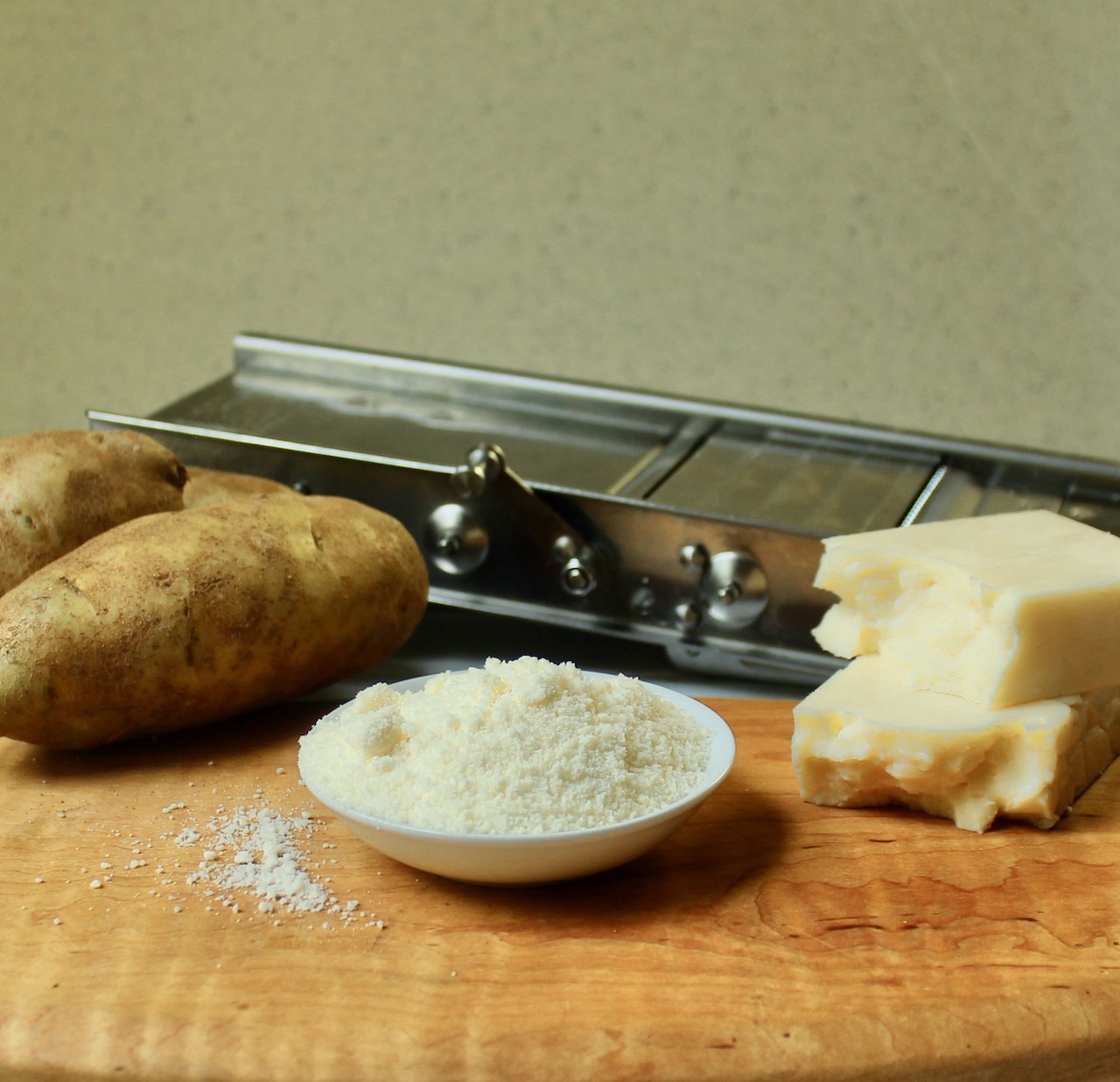 ingredients for cheddar parmesan potato gratin