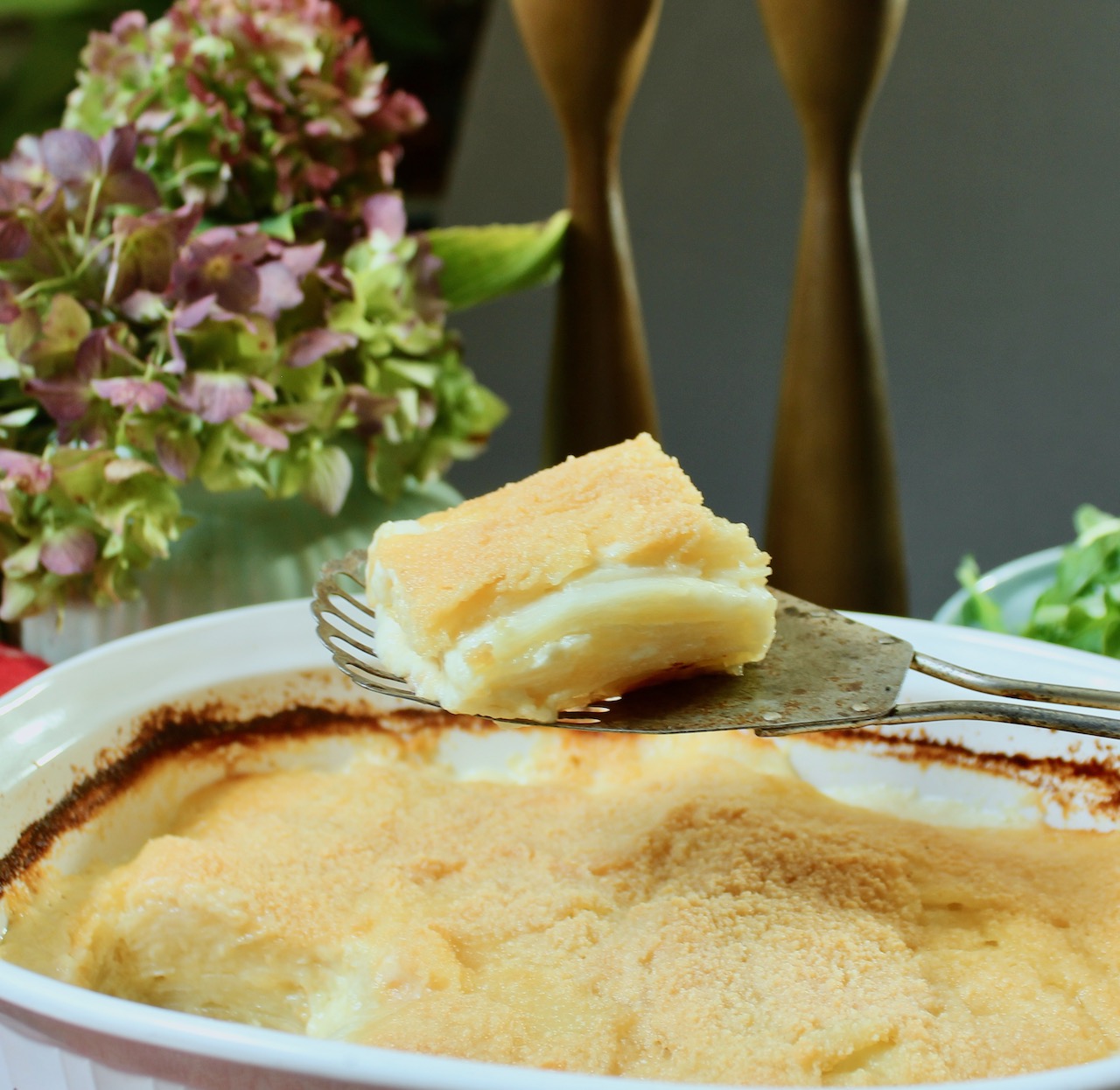 slice of cheddar parmesan potato gratin