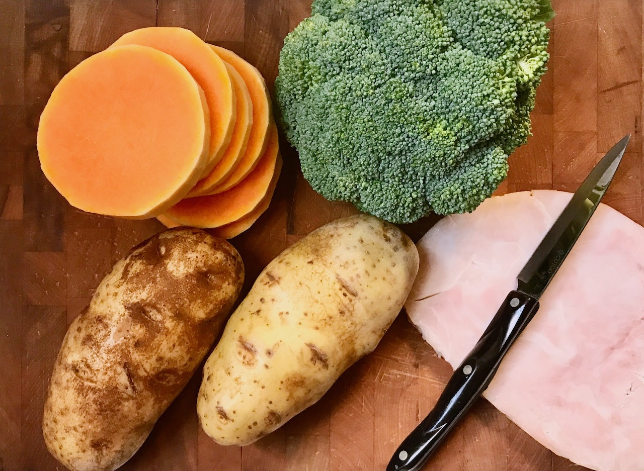 ingredients for turkey and veggie stuffed potatoes 