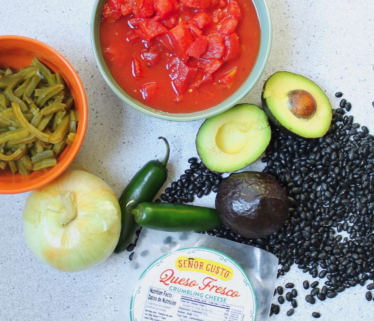 ingredients for black bean nopalito soup 