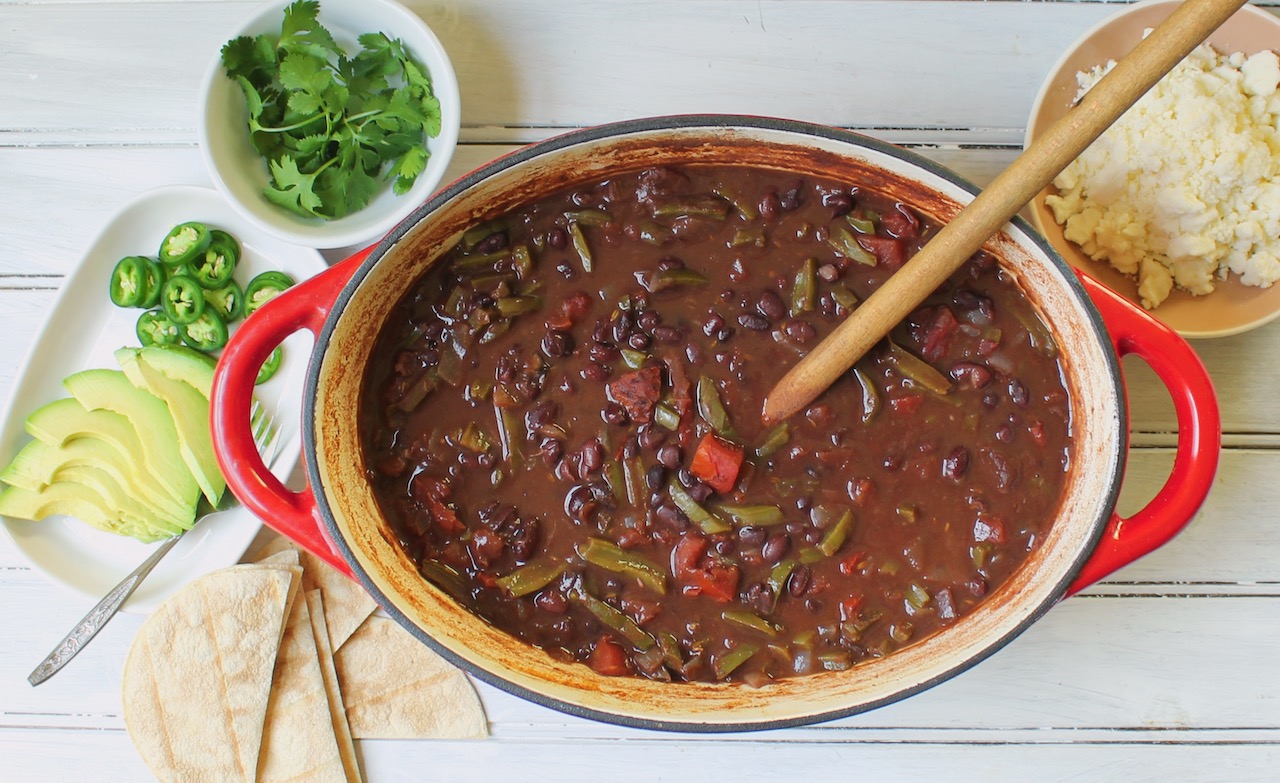pot of black bean nopalito soup 