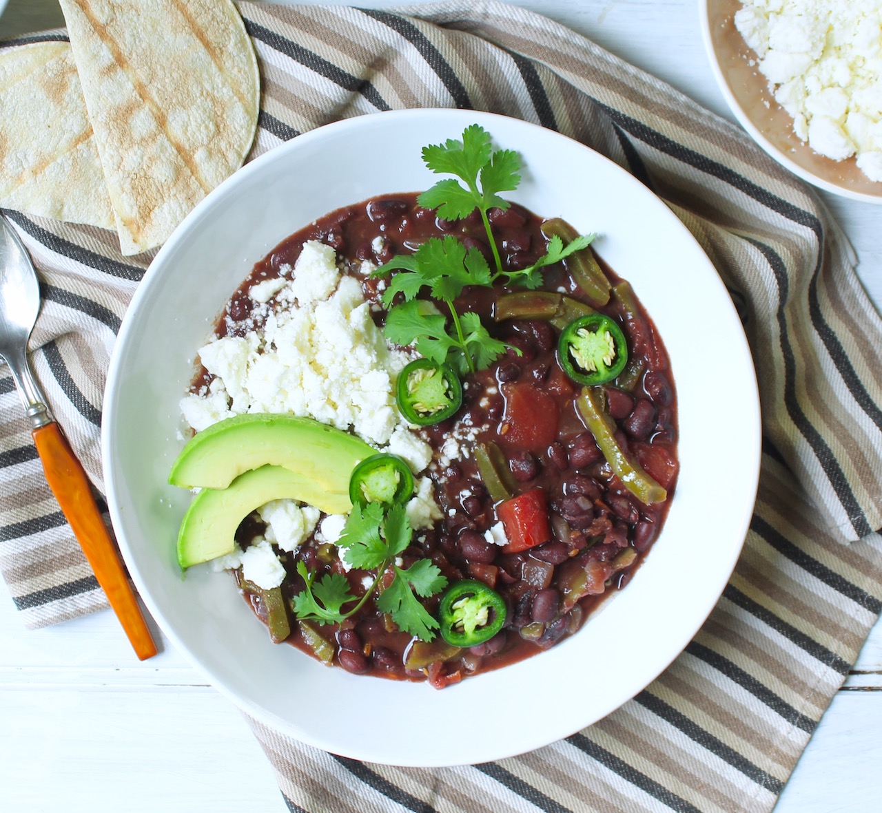 bowl of black bean nopalito soup