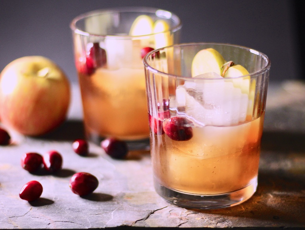 glasses of cranberry apple brandy cocktail 