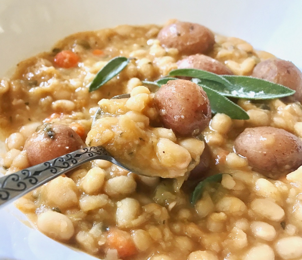 closeup of navy bean potato soup