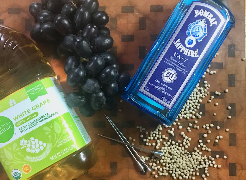ingredients for white pepper grape cocktail
