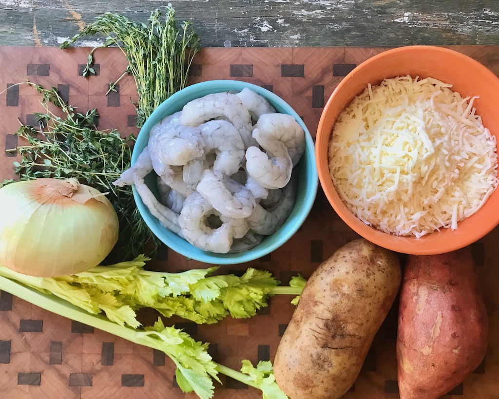 ingredients for shrimp and cheese chowder