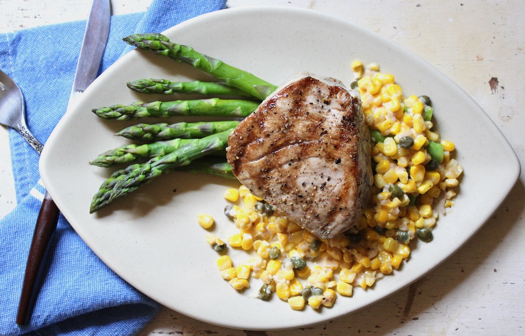 plate of tuna with corn and capers