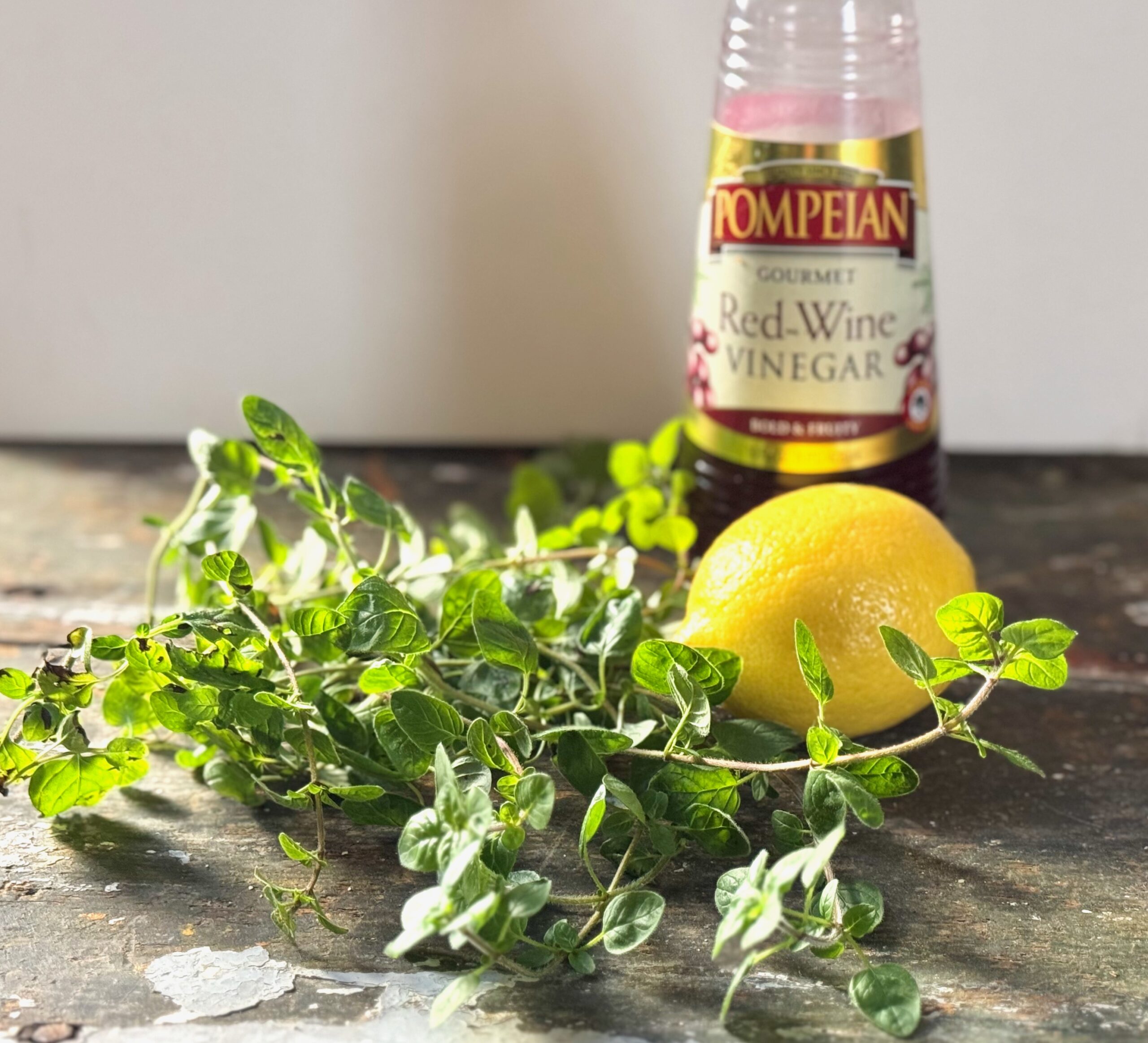 ingredients for lemon oregano vinaigrette