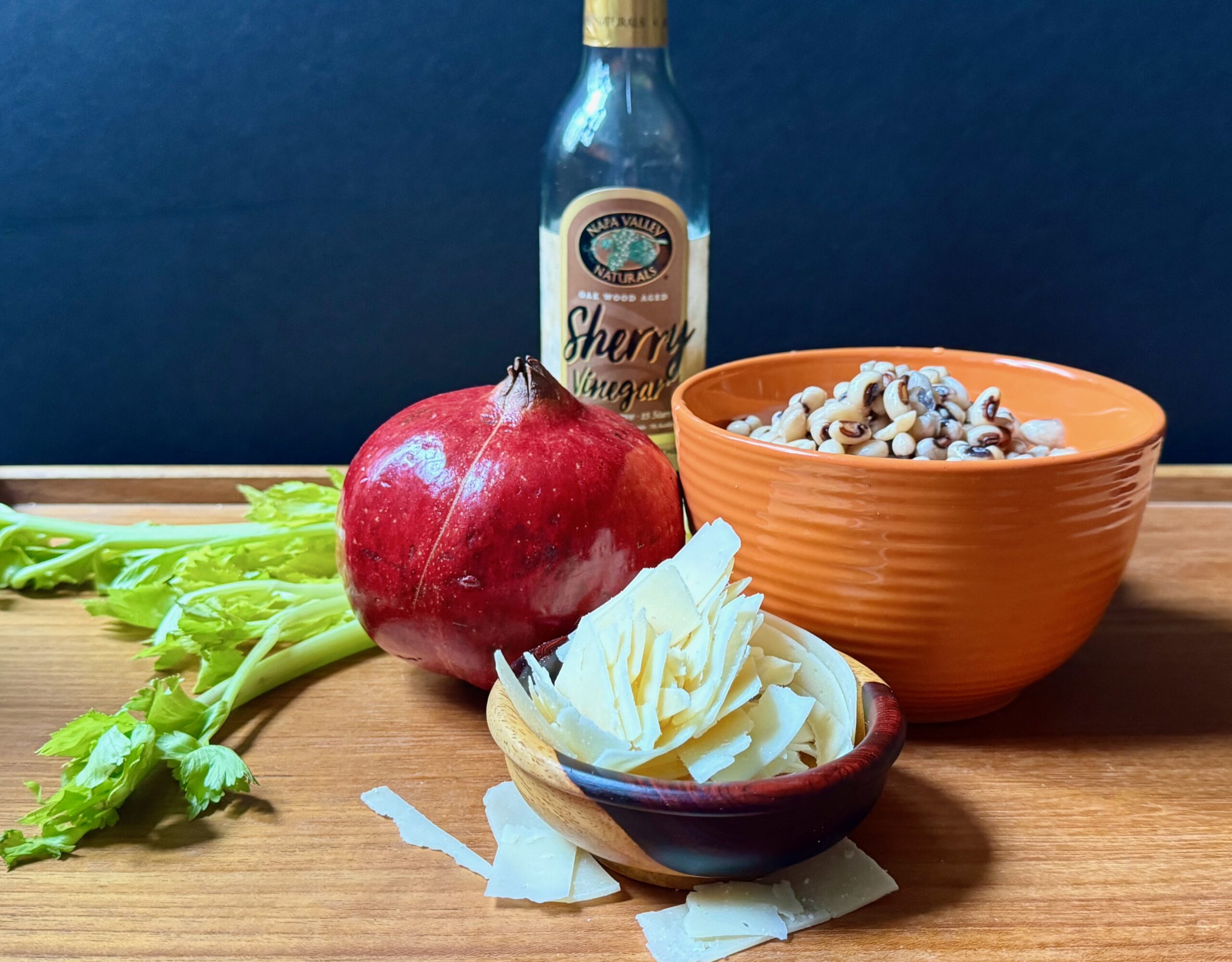 ingredients for pomegranate black eye pea salad 