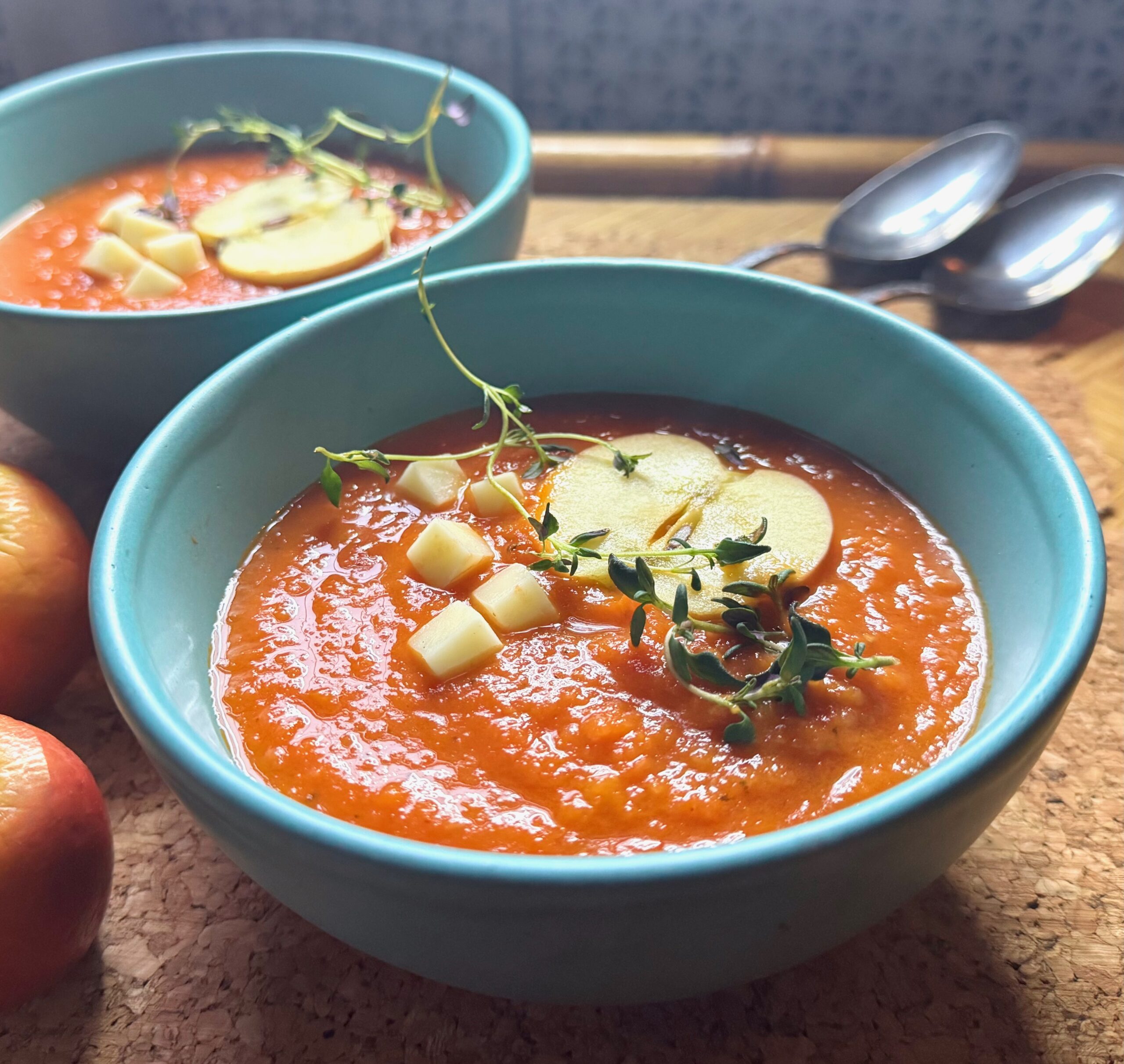 closeup of tomato apple soup