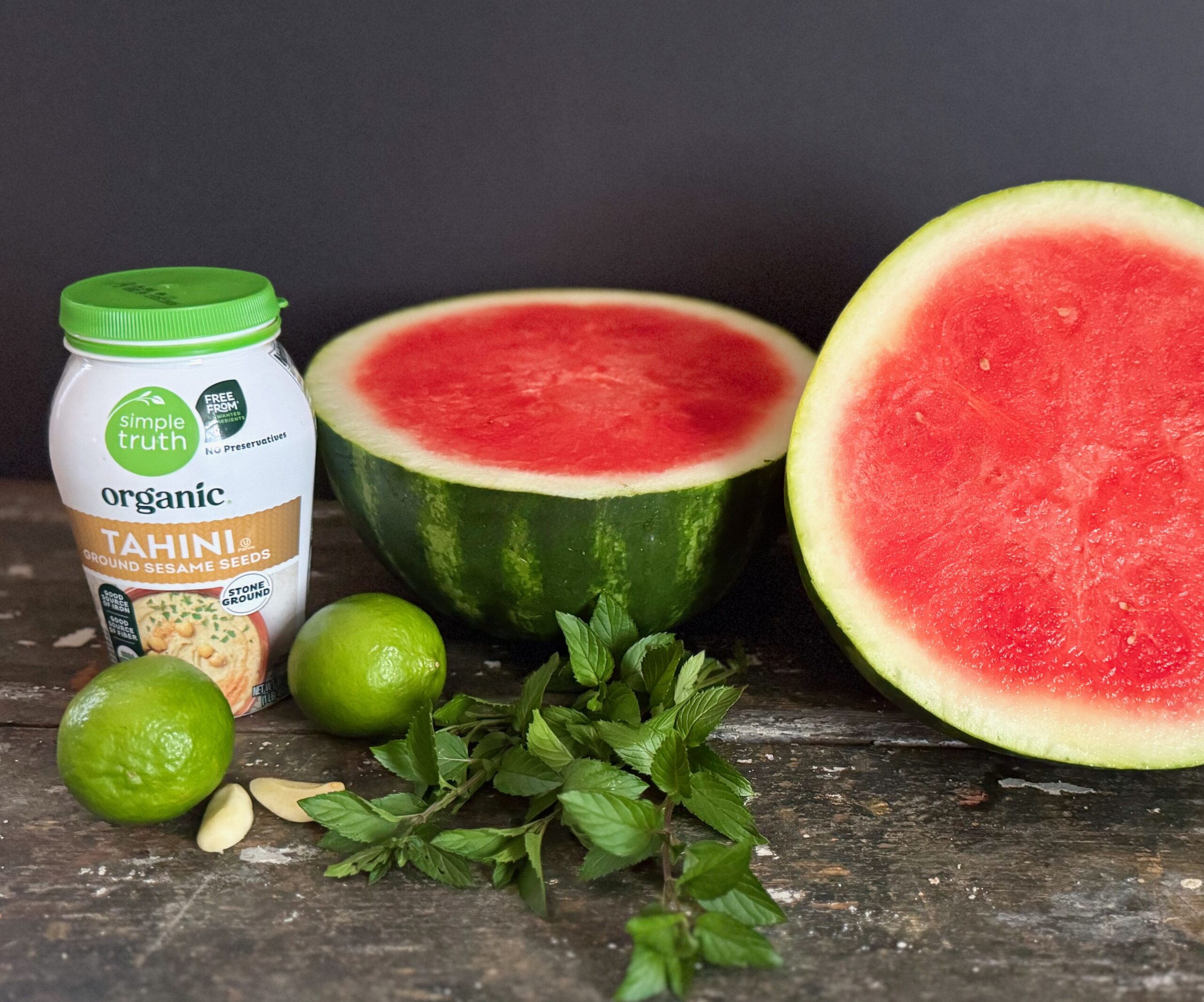 ingredients for lime mint tahini watermelon