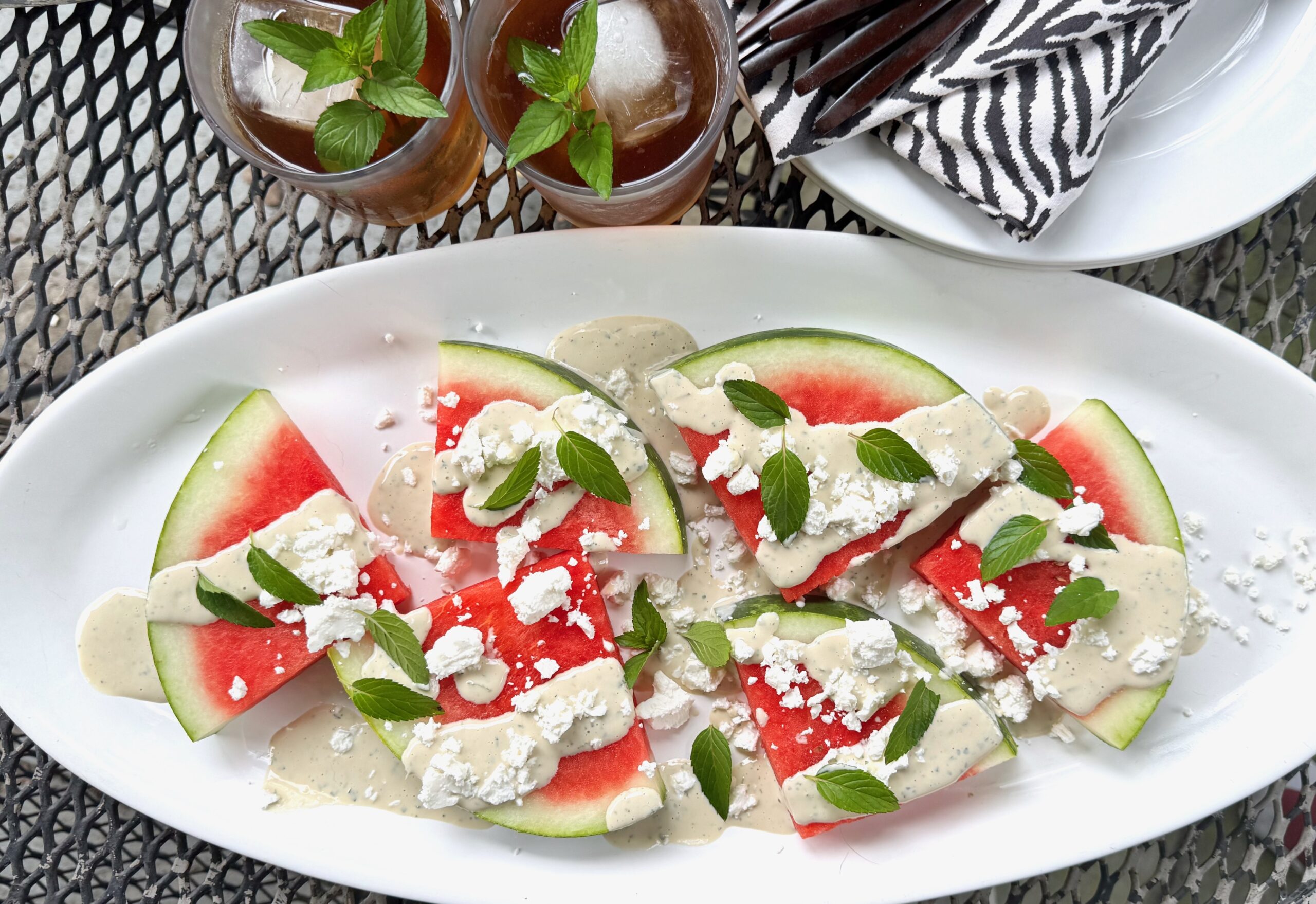 platter of lime mint tahini watermelon 